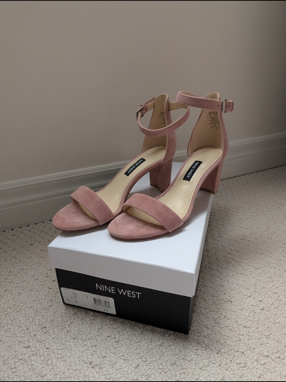Nine West Mauve Suede Block Heel Sandals with Ankle Strap